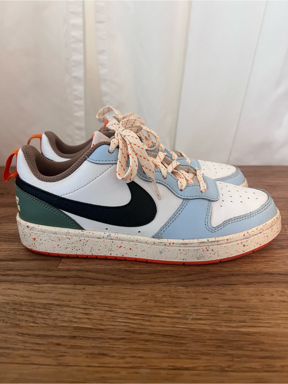 Kids Nike Court Borough Low 2 GS 'White Alabaster Speckled' With Orange soles